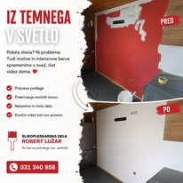 Prenovljena stena pred in po barvanju